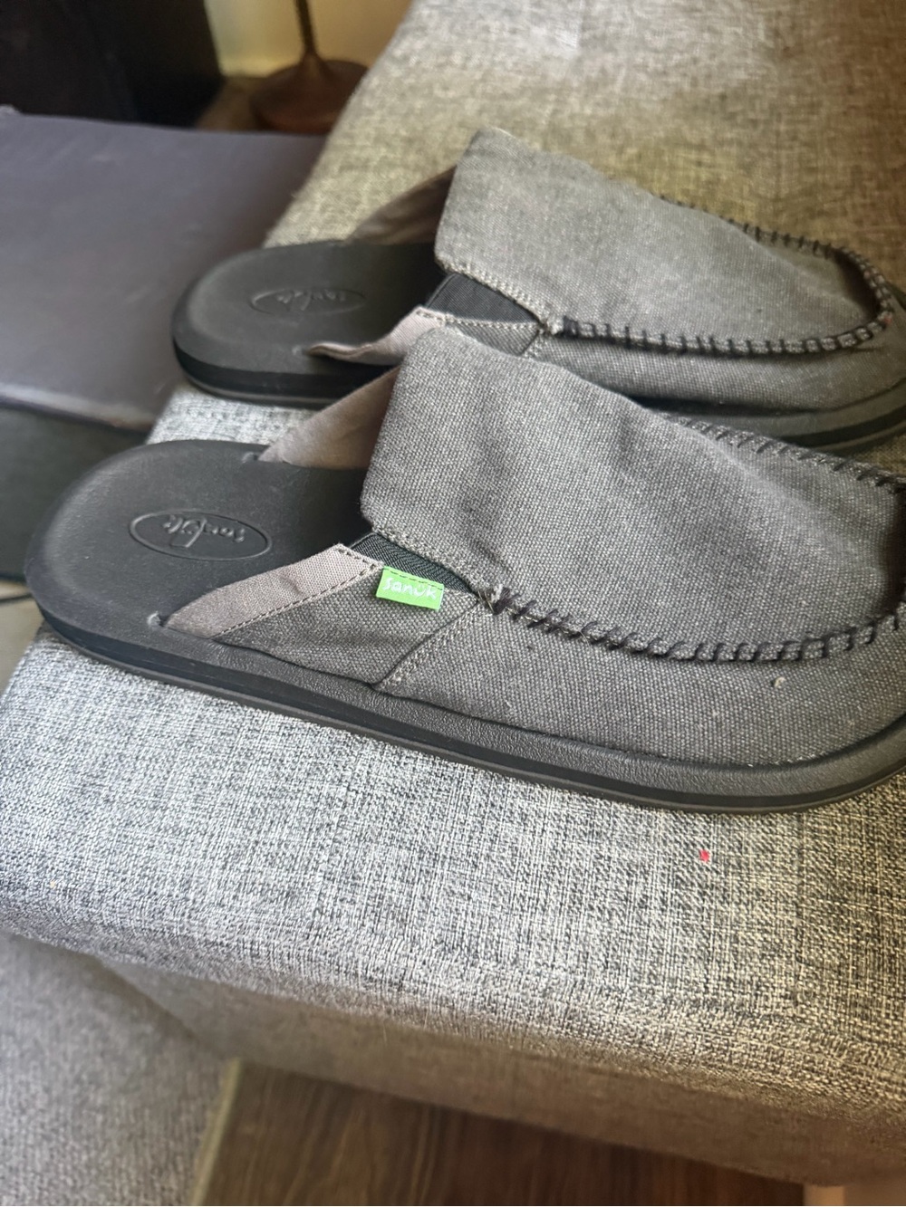 Sanuk Men’s Charcoal Canvas Backless Slip-On Loafers